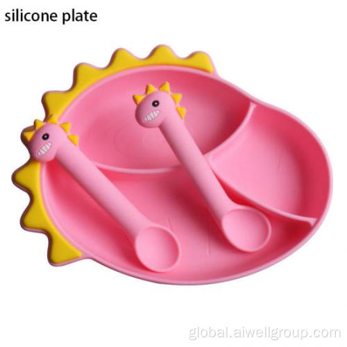 Silicone Plates and Bowl Dinner Plate Dinosaur Cartoon Silicone Plate Manufactory